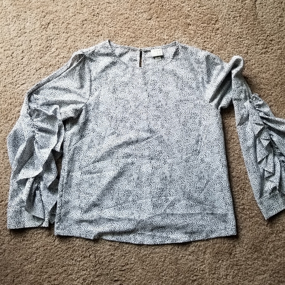 A New Day White and Black Speckled Ruffle Sleeve Top - Picture 3 of 4